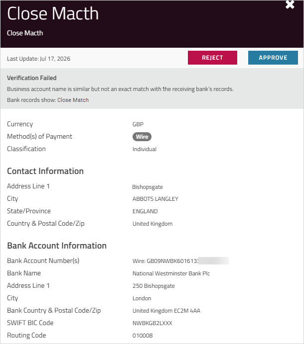 Beneficiary Verification Approval Process