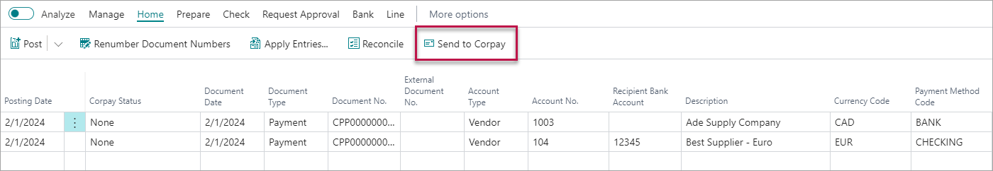 Send invoices to Corpay