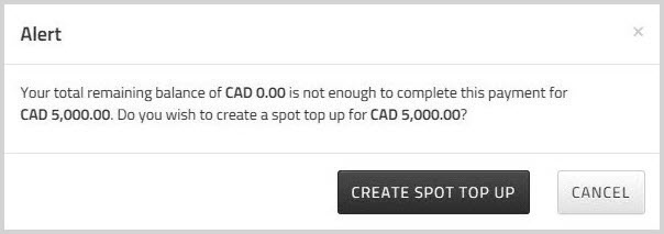 Dialog box asking if you want to create a spot top up