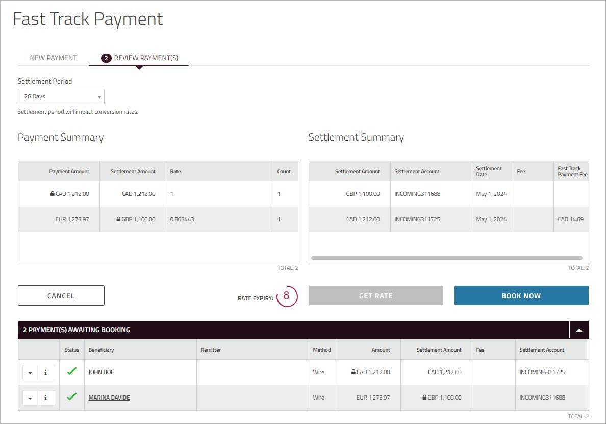 Booking a Fast Track Payment deal