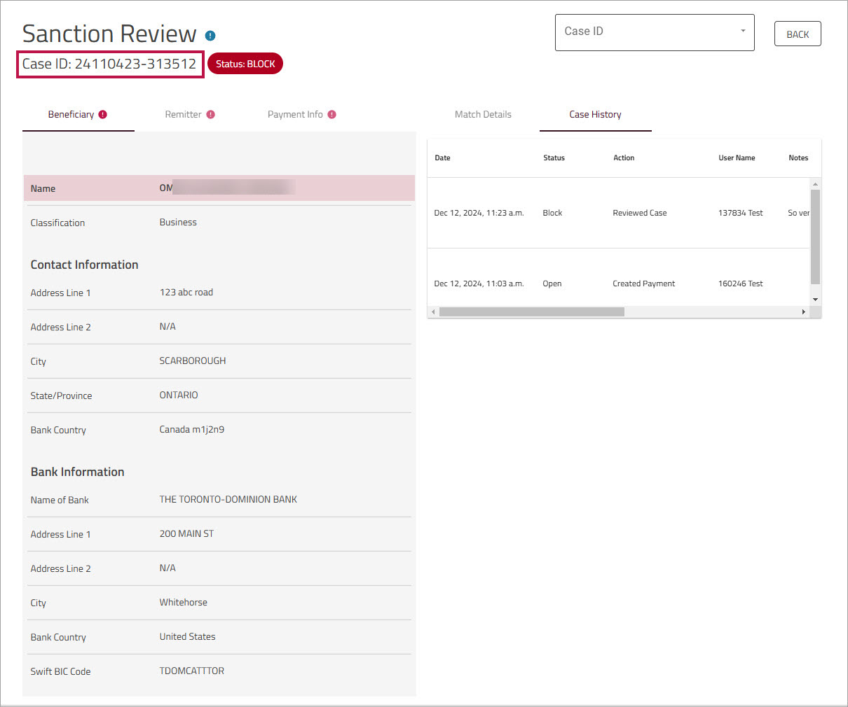 Transaction Screening Report