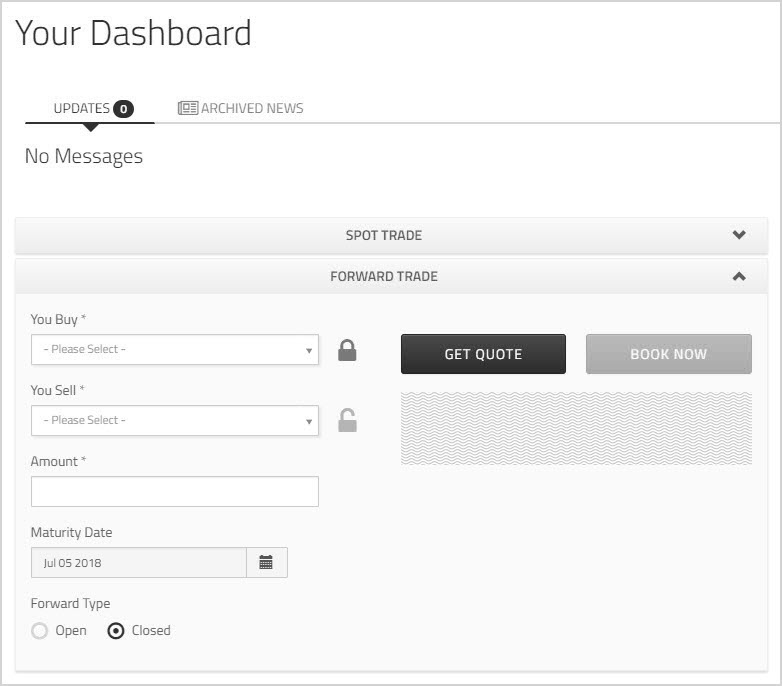 Forward Trade section of the Dashboard