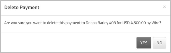 Confirmation dialog asking you to confirm the payment deletion