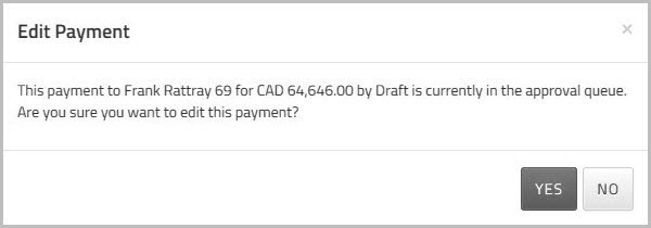 Edit Payment confirmation dialog