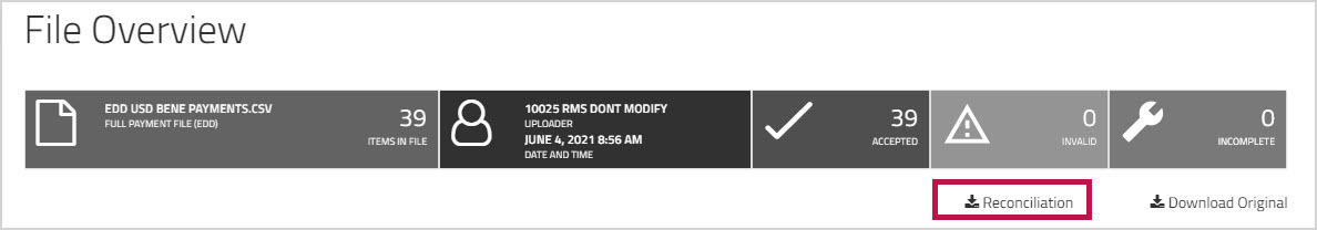 File Upload Reconciliation link
