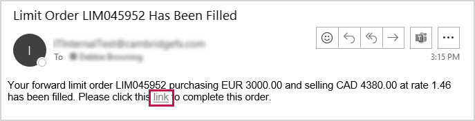 Forward Limit Order Email