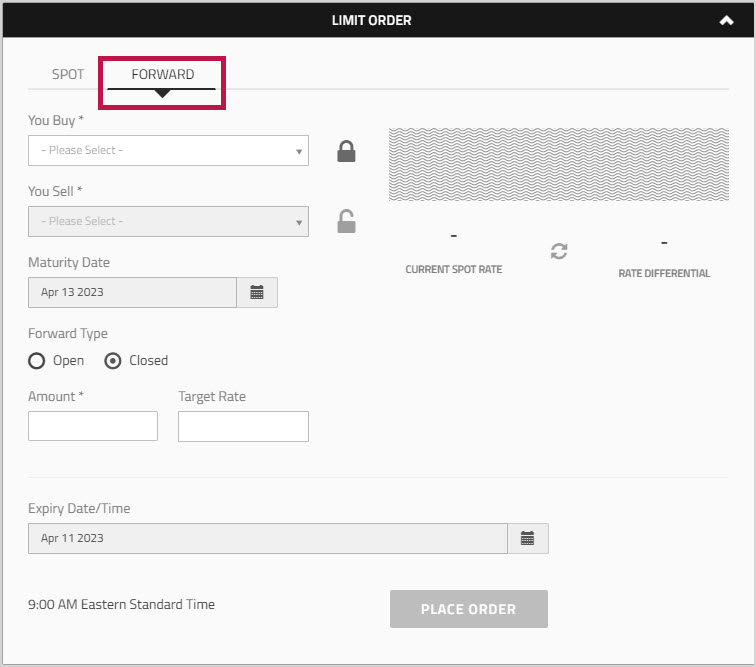 Limit Order Forward tab