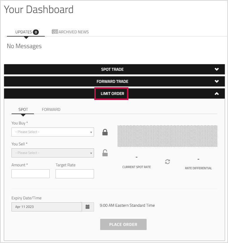 Limit Order section