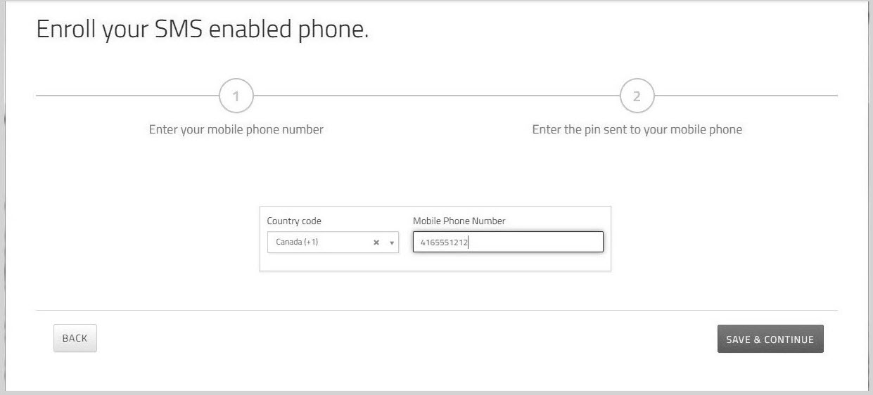 MFA enrollment for SMS