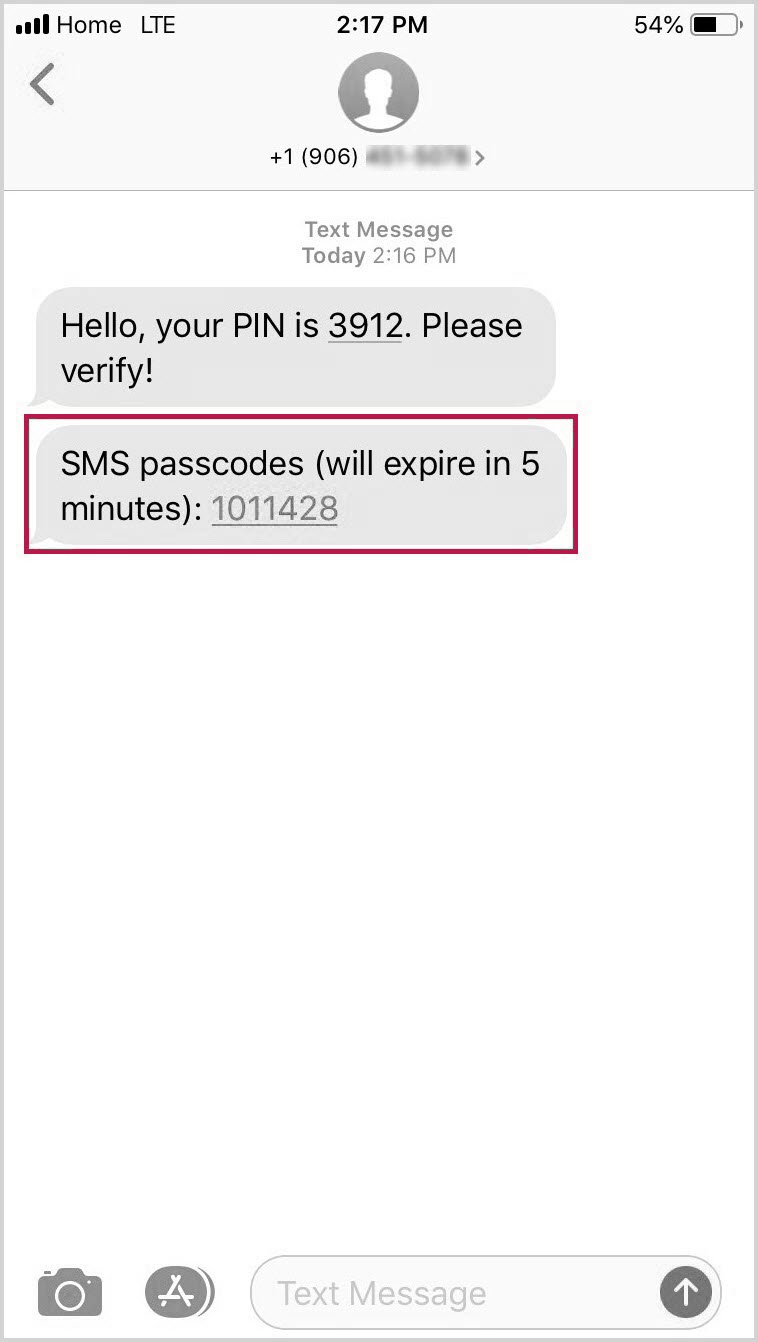 SMS passcode