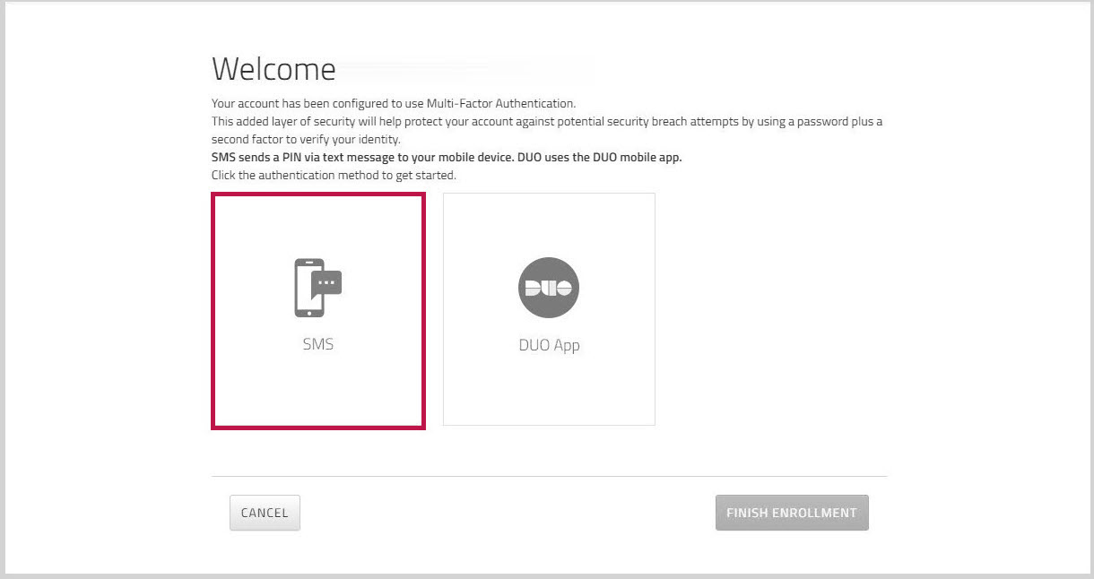 MFA start enrollment for SMS