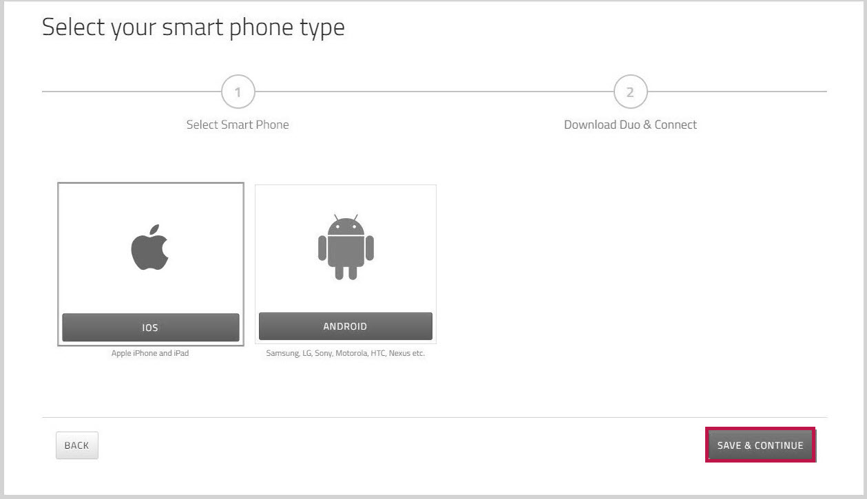 Select smart phone type