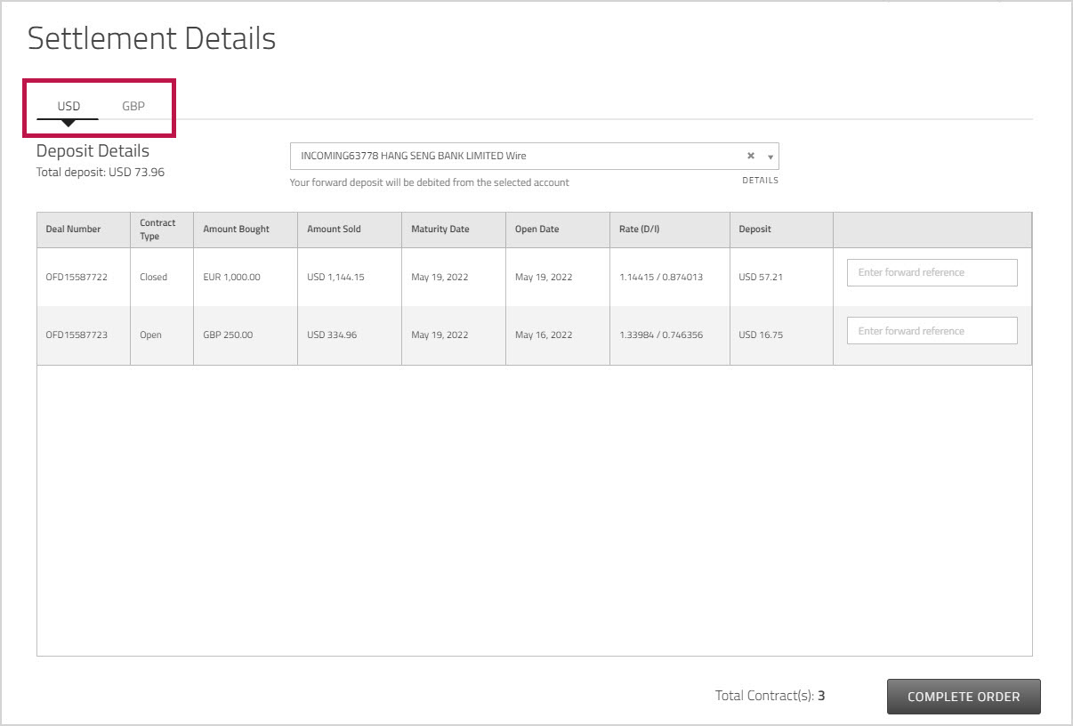 Settlement Details page