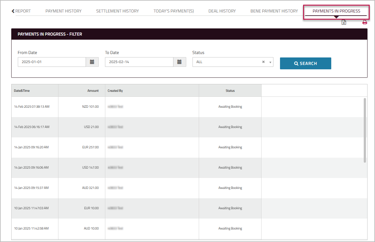 Payments in Progress report