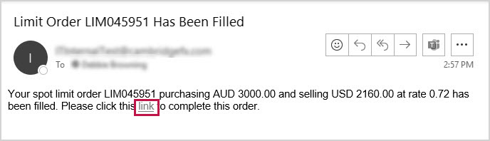 Limit Order filled confirmation
