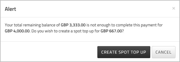 Dialog box asking if you want to create a spot top up