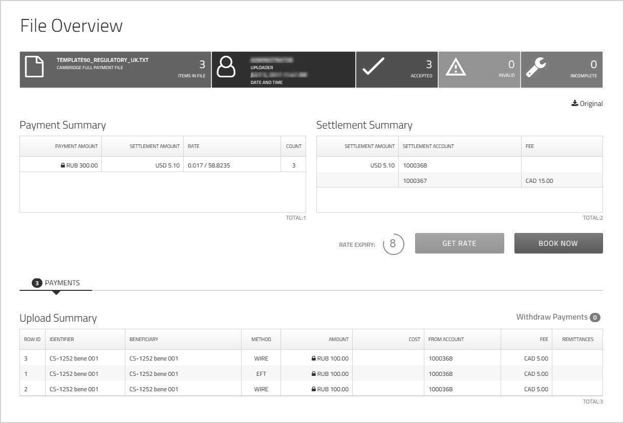 Get Rate for uploade payments file