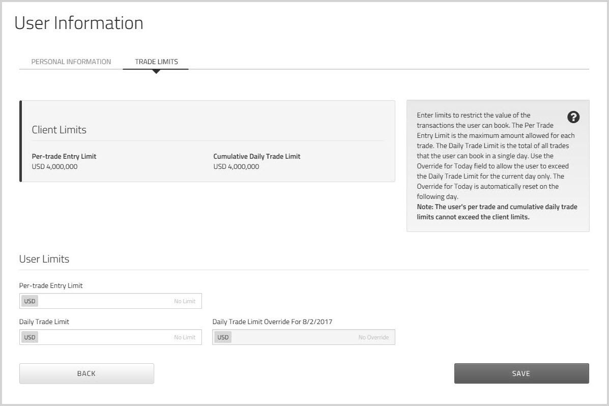 User Trade Limits